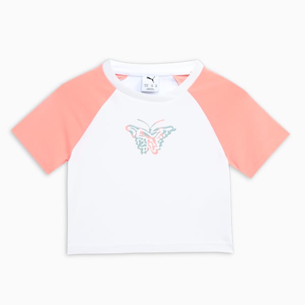 BUTTERFLY VIBE Youth Slim Fit Crop Tee, PUMA White-Pink Fruit, extralarge-IND