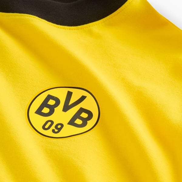 Yellow PUMA sweatshirt showing the BVB logo for adults, with a dark collar.