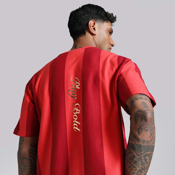 PUMA x RCB Men's Retro Striper T-Shirt, Flame Scarlet, extralarge-IND