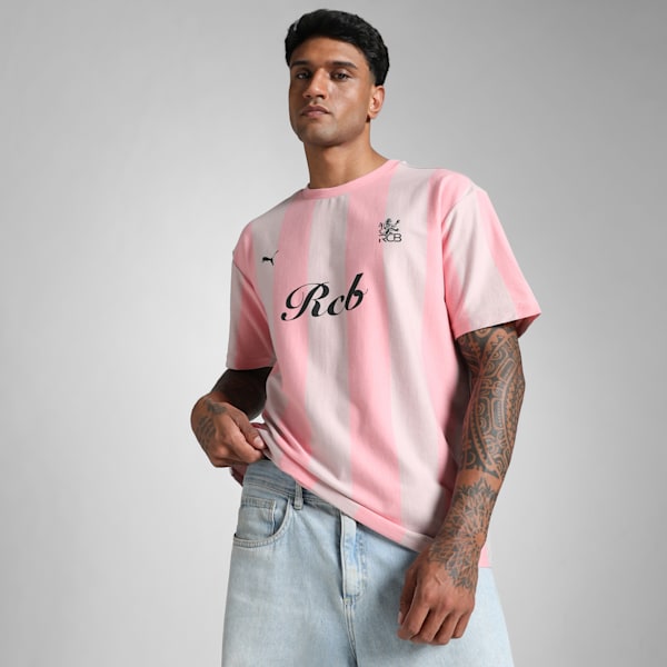 PUMA x RCB Men's Retro Striper T-Shirt, Pinkscape, extralarge-IND