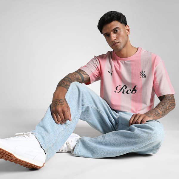 PUMA x RCB Men's Retro Striper T-Shirt, Pinkscape, extralarge-IND