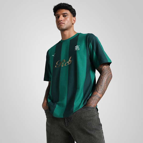 PUMA x RCB Men's Retro Striper T-Shirt, Wild Green, extralarge-IND