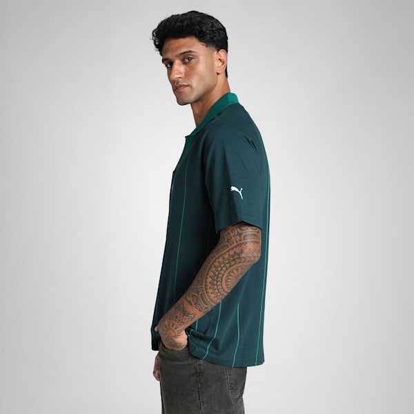 PUMA x RCB Men's Relaxed Fit Striper Polo, Wild Green, extralarge-IND