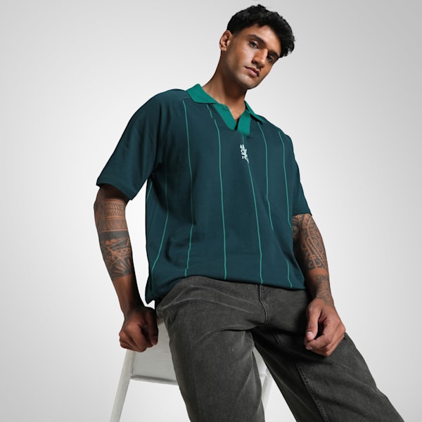 PUMA x RCB Men's Relaxed Fit Striper Polo, Wild Green, extralarge-IND