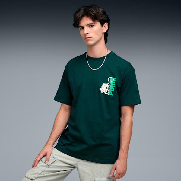 Graphic Back Print Men's Relaxed Fit T-shirt, Green Terrain, extralarge-IND