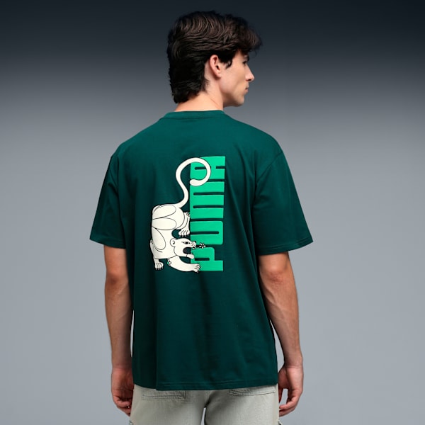 Graphic Back Print Men's Relaxed Fit T-shirt, Green Terrain, extralarge-IND
