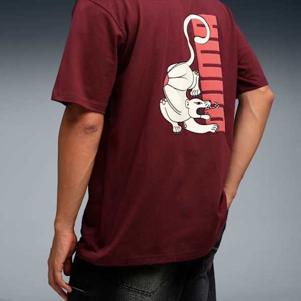Graphic Back Print Men's Relaxed Fit T-shirt, Ruby Shimmer, extralarge-IND