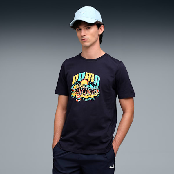 Graphic Front Print Men's Regular Fit T-shirt, New Navy, extralarge-IND