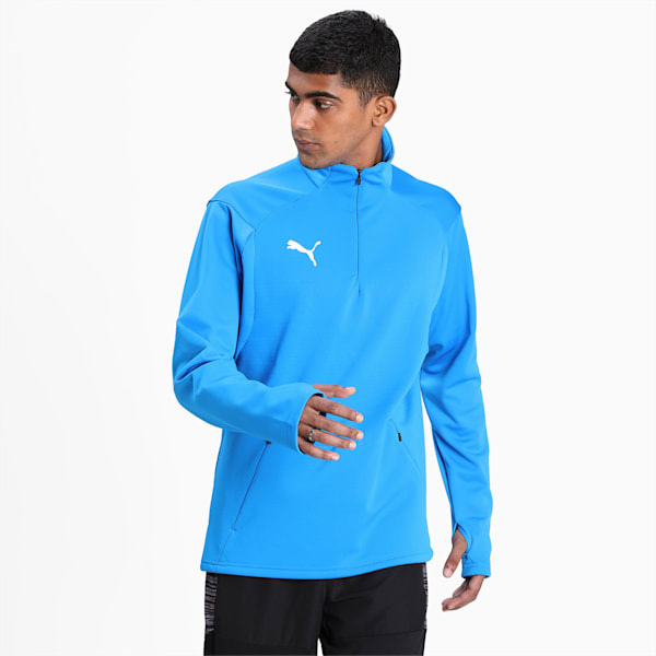 LIGA Training Fleece Quarter Zip Men's Football Pullover, Electric Blue Lemonade, extralarge-IND