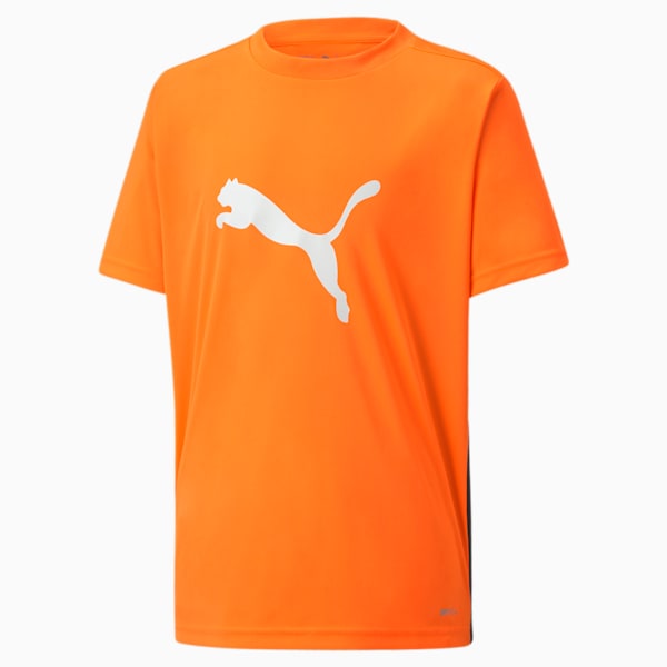 ftblPLAY Logo dryCELL Kid's  T-shirt, Shocking Orange-Puma Black, extralarge-IND
