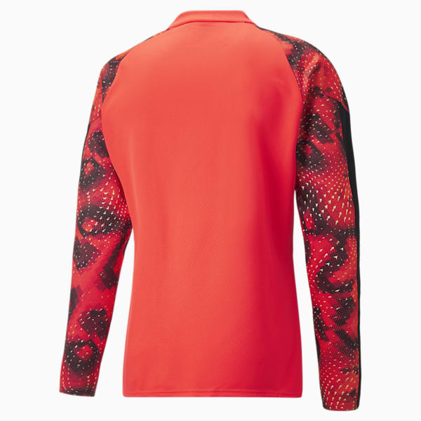 Camiseta con cierre de un cuarto individual FINAL Soccer Worlds para hombre, Fiery Coral-Puma Black