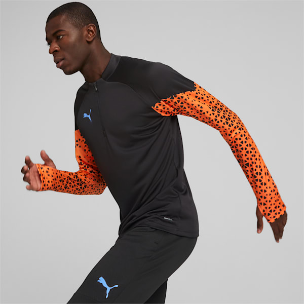 individualCUP Men's 1/4 Zip Slim Fit Jacket, PUMA Black-Ultra Orange, extralarge-IND