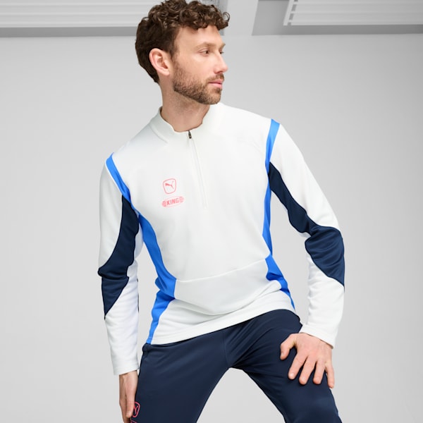 Playera con cierre de un cuarto de fútbol KING Pro para hombre, PUMA White-Bluemazing, extralarge