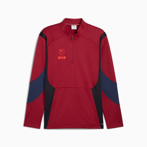 Playera con cierre de un cuarto de fútbol KING Pro para hombre, New Navy-Dark Crimson, extralarge