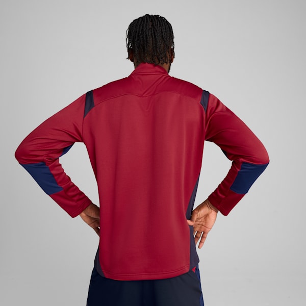 Playera con cierre de un cuarto de fútbol KING Pro para hombre, New Navy-Dark Crimson, extralarge