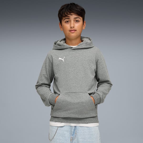 teamGOAL Football Casuals Hoody Youth, Medium Gray Heather-PUMA White, extralarge