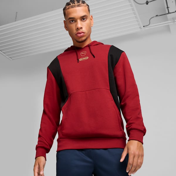 メンズ サッカー キング トップ フーディー, Intense Red-PUMA Black, extralarge-JPN
