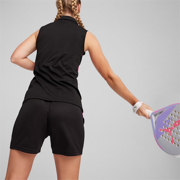 Individual Women's Sleeveless Racquet Sports Polo, PUMA Black-Poison Pink, extralarge