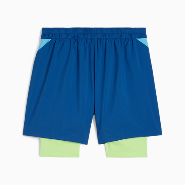 PUMA Running 2 in 1 woven shorts in green micro print