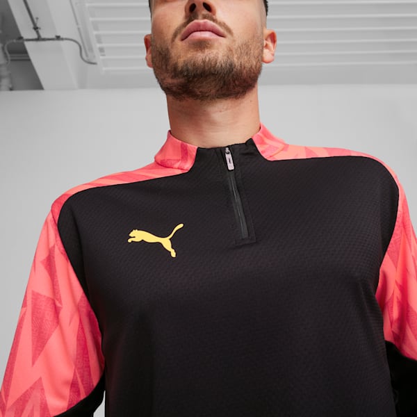 individualFINAL Forever Faster Men's Quarter-Zip Soccer Top, PUMA Black-Sunset Glow, extralarge