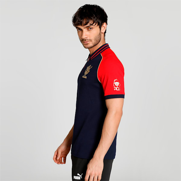 PUMA x Royal Challengers Bangalore Travel Men's Polo, Navy Blazer-Flame Scarlet