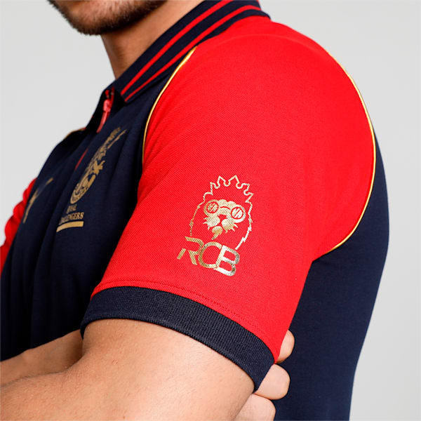 PUMA x Royal Challengers Bangalore Travel Men's Polo, Navy Blazer-Flame Scarlet, extralarge-IND
