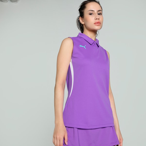 Individual Women's Padel Tennis Polo, Purple Glimmer-Aquatic-PUMA White, extralarge-IND