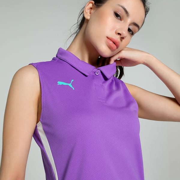Individual Women's Padel Tennis Polo, Purple Glimmer-Aquatic-PUMA White, extralarge-IND