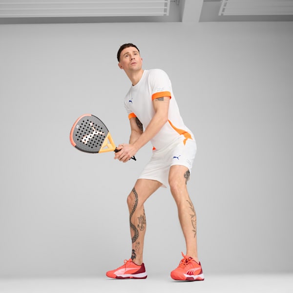 INDIVIDUAL Padel Training Shorts Men, PUMA White-Vivid Blue-Heat Fire, extralarge