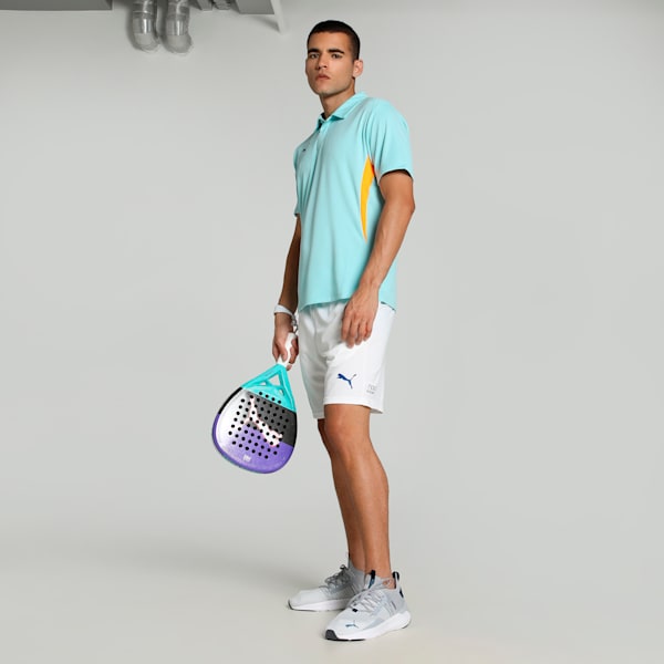Individual Men's Slim Fit Padel Tennis Training Shorts, PUMA White-Vivid Blue-Heat Fire, extralarge-IND