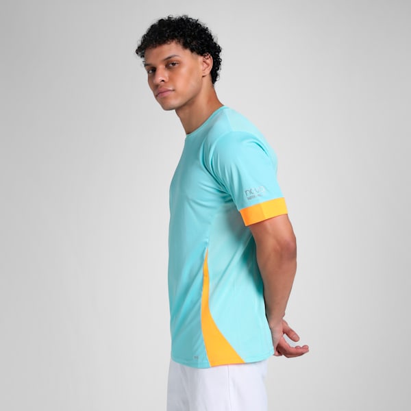 Individual Men's Padel Tennis Jersey, Safe Lake-Vivid Blue-Heat Fire, extralarge-IND