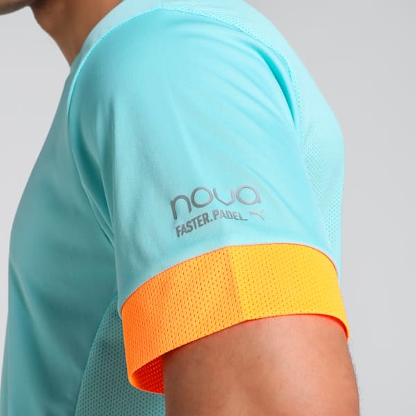 Individual Men's Padel Tennis Jersey, Safe Lake-Vivid Blue-Heat Fire, extralarge-IND