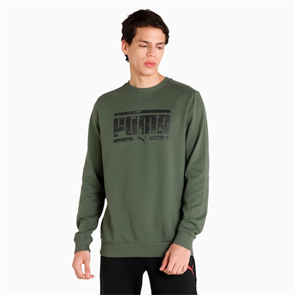 PUMA Graphic Crew-Neck Men's Regular Fit Sweat Shirt, Thyme, extralarge-IND