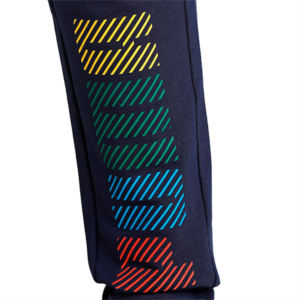 Multicolor Graphic Men's Slim Fit Pants, Peacoat, extralarge-IND