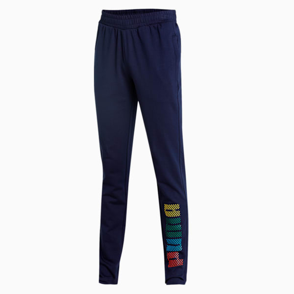 Multicolor Graphic Men's Slim Fit Pants, Peacoat, extralarge-IND