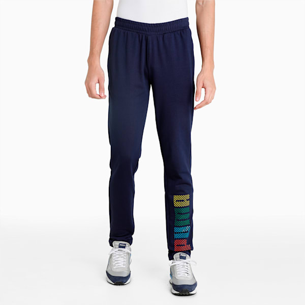 Multicolor Graphic Men's Slim Fit Pants, Peacoat, extralarge-IND