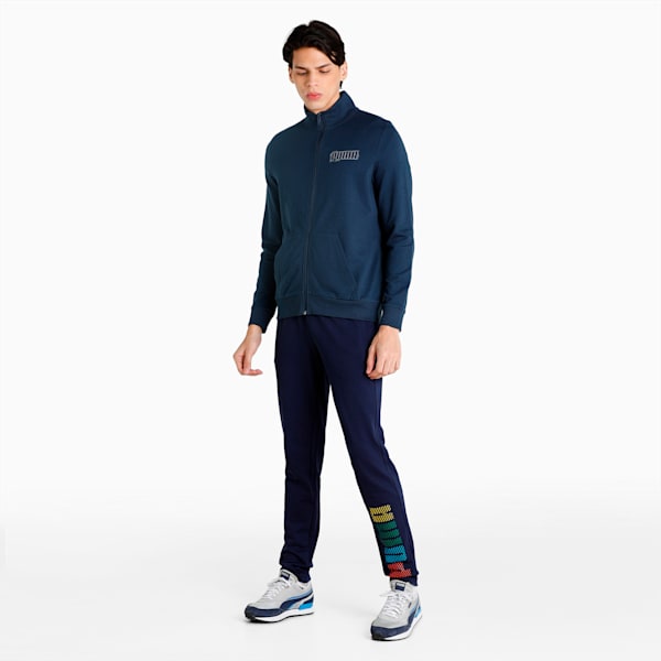 Multicolor Graphic Men's Slim Fit Pants, Peacoat, extralarge-IND