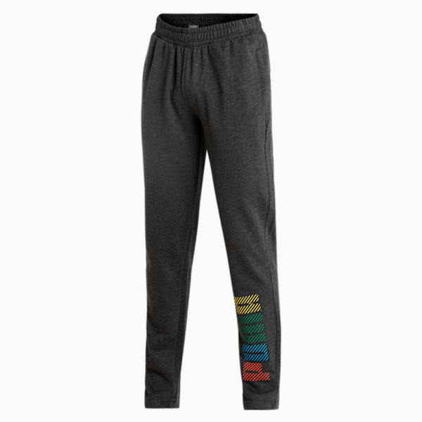 Multicolor Graphic Men's Slim Fit Pants, Dark Gray Heather, extralarge-IND