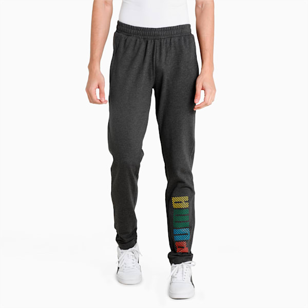 Multicolor Graphic Men's Slim Fit Pants, Dark Gray Heather, extralarge-IND