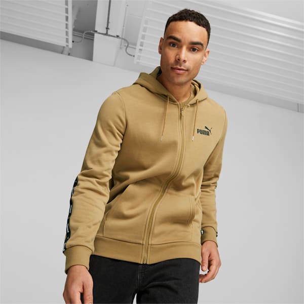 Essentials+ Tape Full-Zip Men's Regular Fit Hoodie, Toasted, extralarge-IND