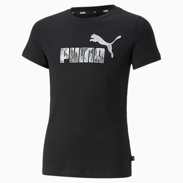Essentials+ Bloom Logo T-Shirt Youth Regular Fit, Puma Black-Blue, extralarge-IND