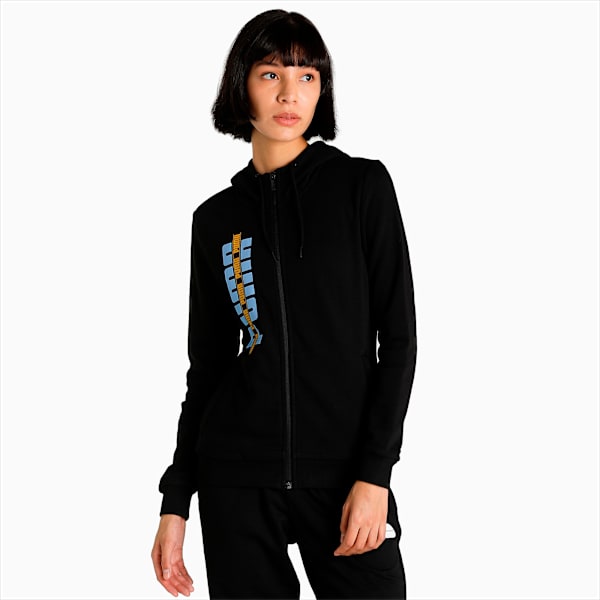 Graphic Women's Regular Fit Hoodie, Puma Black, extralarge-IND