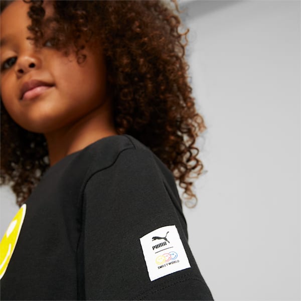Camiseta anudada PUMA x SMILEYWORLD para niñas, Puma Black, extralarge