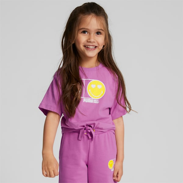 Camiseta anudada PUMA x SMILEYWORLD para niñas, Mauve Pop, extralarge