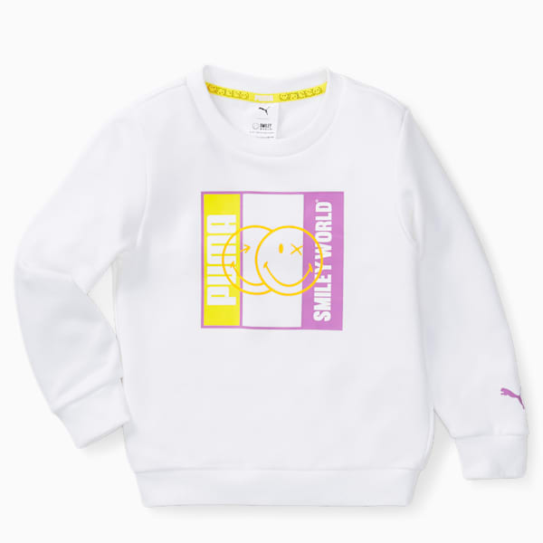 PUMA x SMILEYWORLD Little Kids' Crewneck Sweatshirt, Puma White, extralarge