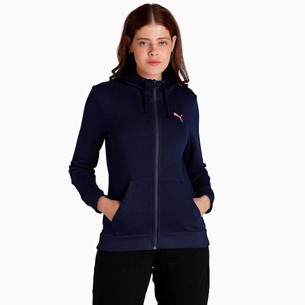Full-Zip Women's Regular Fit Hooded Jacket, Peacoat, extralarge-IND