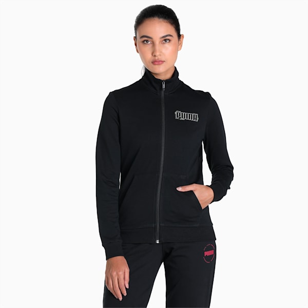 Graphic Women's Regular Fit Jacket, Puma Black, extralarge-IND