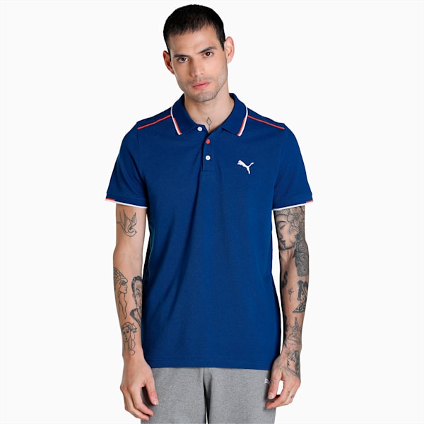 Contrast Tipping Men's Slim Fit Polo, Blazing Blue, extralarge-IND