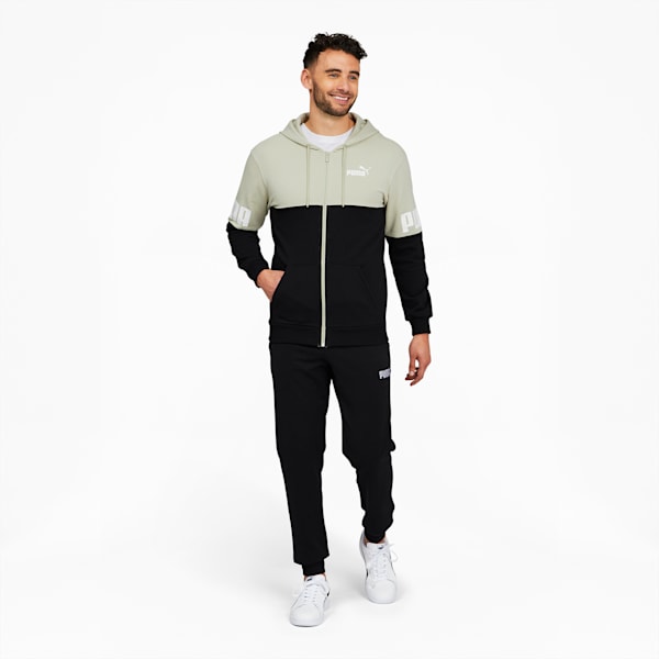 Power Full-Zip Men's Hoodie, Spring Moss-Puma Black, extralarge