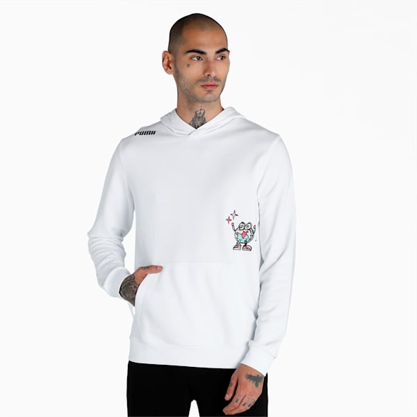 Men's Regular Fit Graphic Hoodie, Puma White, extralarge-IND